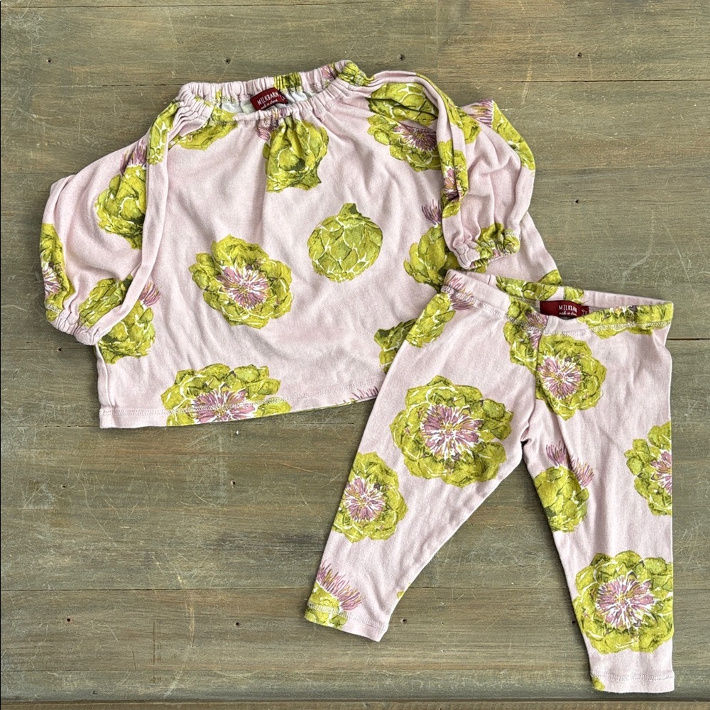 MilkBarn artichoke organic cotton dress and leggings set